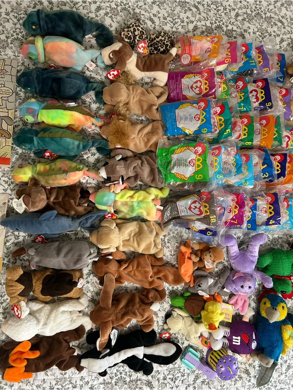 RARE 75+ Lot of TY Beanie Babies, McDonalds Teenie Babies & Happy Meal Bags